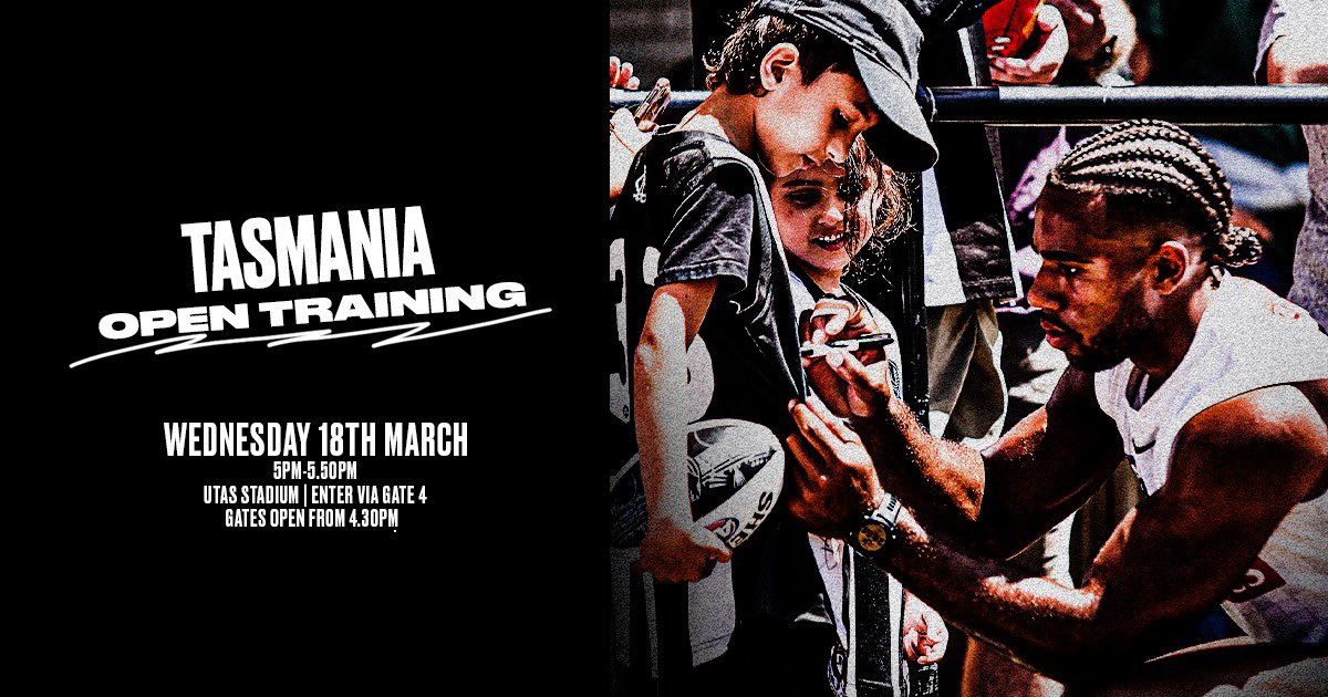 Tassie Magpie Army, we want to see you! 

Come to training today from 4.30pm at UTAS Stadium!