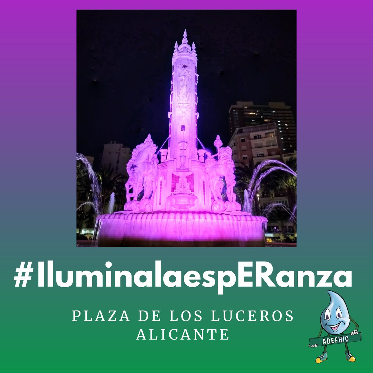 adefhic's tweet photo. El @alicanteayto y su emblemática Plaza de los Luceros a #IluminadolaespERanza 💜 en el #DiaMundialDeLasEnfermedadesRaras 💚
Gracias a la labor de @FEDER_ONG fomentando el tejido asociativo junto con @AsociacionADIBI, @AERBECO, #ASEMICV, @afasw_wolfram y @adefhic https://t.co/b6uP3sDj1h