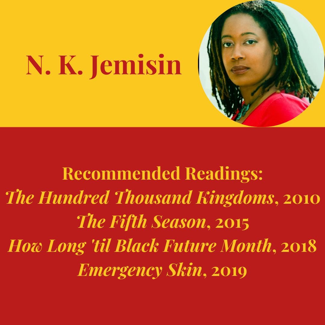 PittLitProgram's tweet image. Our last featured writer for Black History Month is N. K. Jemisin! Jemisin is a prolific novelist in the fantasy and science fiction genres, and her works focus on the lived experiences of African-Americans. We hope you enjoyed our Spotlight Series for Black History Month!