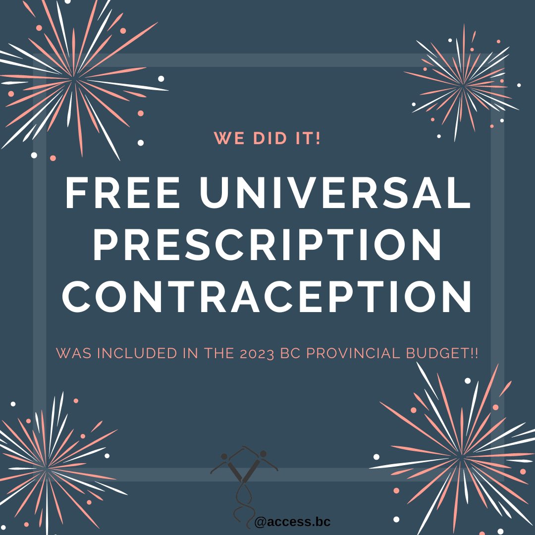 We did it!! Free universal prescription contraception was included in the 2023 BC Provincial Budget and will be available for all British Columbians starting April 1st!! 🥳🎉🎈

Read our press release at:
accessbc.org/wewon