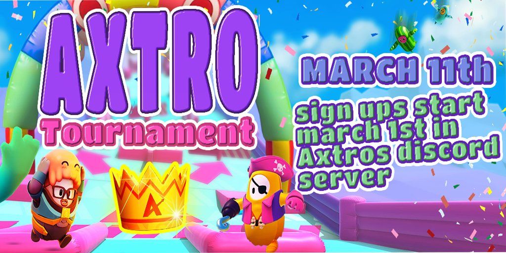 AxtroEsp's tweet photo. "🎮 Calling all gamers! 🎮
Join Axtro's free Fall Guys tournament on March 11th for a chance to win an exclusive Axtro T-shirt! Sign-ups open from March 1st to 10th via the link below. Stay tuned for updates! #FallGuys #Gaming #Tournament #Axtro"  ->https://t.co/byy4fxpDcE<- https://t.co/YXxIf0uoQp