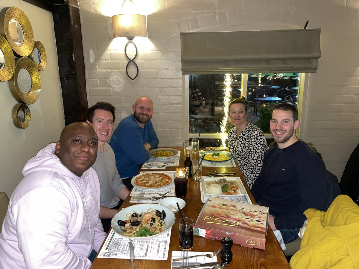 Great to finally meet up with the SPECS team to discuss all things research and to celebrate recruiting 34 patients to date and the successful collaboration with @LU_SportsExSci @surgicalbridges @cgaffneyphd @ELHT_DERI  Food as standard 😀🍕🍝☑️ #whatdietitiansdo @ELHT_Dietetics