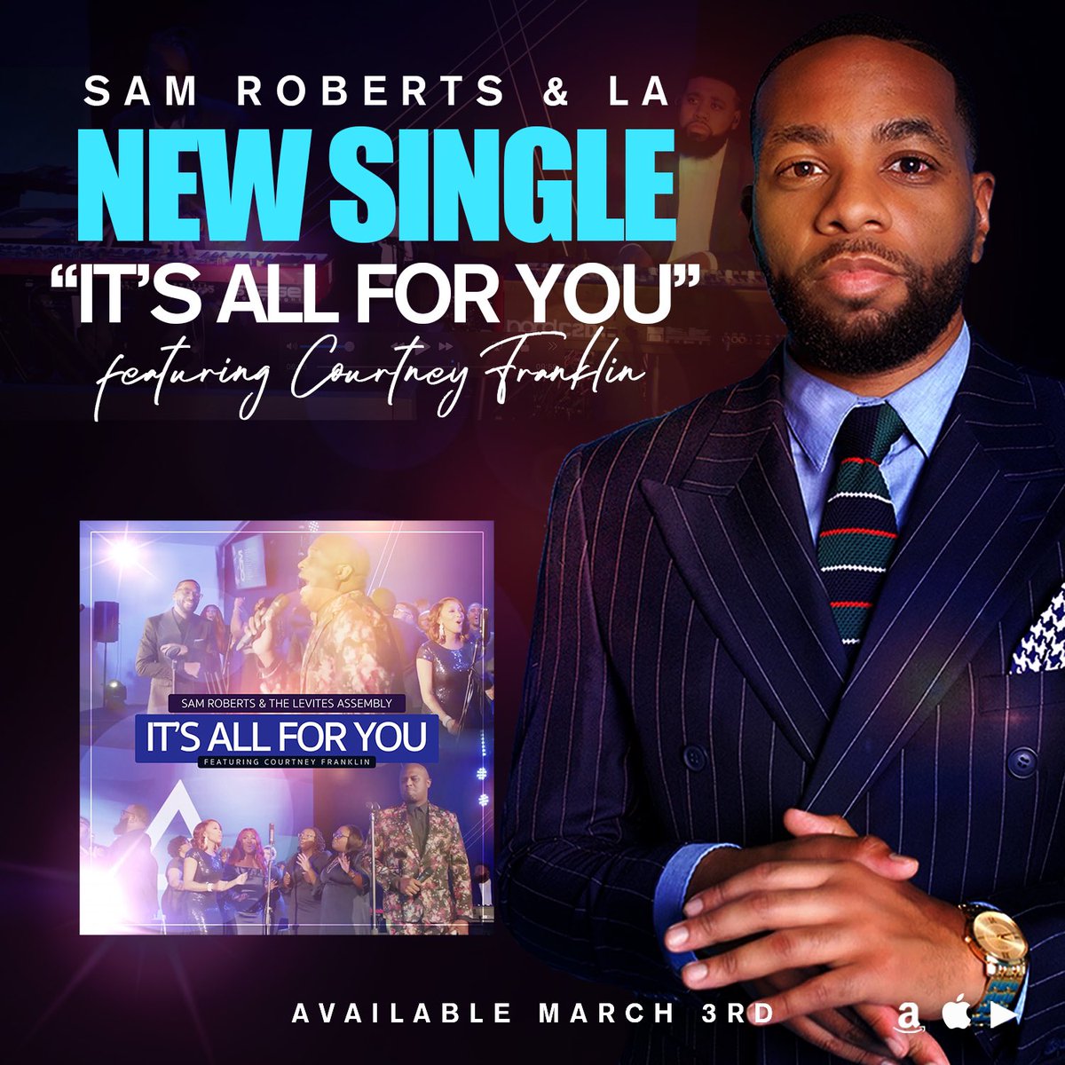 JustSamRoberts's tweet photo. Friday! Make sure you grab our new single “It’s All For You” feat. Courtney Franklin #newmusic #single #IAFY #srnla #LA #courtneyfranklin #mnrkfamily #indieblu #choir #praise #worship #church #quartet https://t.co/is9SNw8XxS
