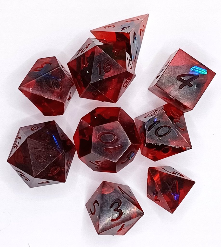 DiceApothecary's tweet photo. Something a bit different!
Red and black with flashes of blue. Cannot WAIT to get these shining with polish. #dnd #dnddice #dice #dungeonsanddragons #ttrpg #ttrpgdice #dice #handmade #handmadedice #dnddiceset #diceset #Reddice https://t.co/tQDASbLmoe