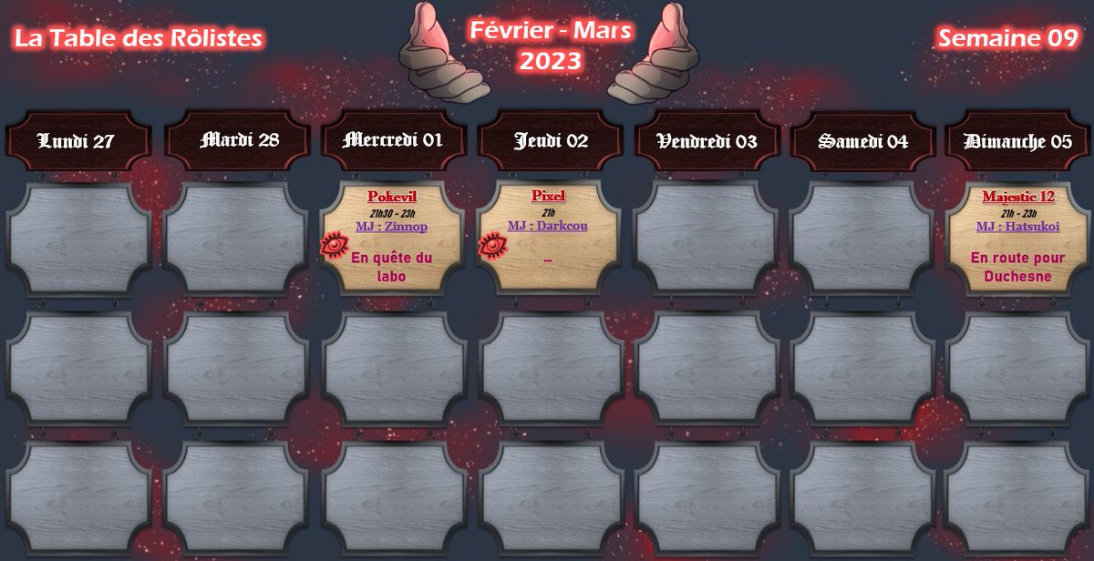 TDRolistes's tweet photo. On va tenter d'être vraiment plus présent ici, j'y tiens. Stay tuned. En attendant, le planning de la semaine ! https://t.co/0rTIev2rqc