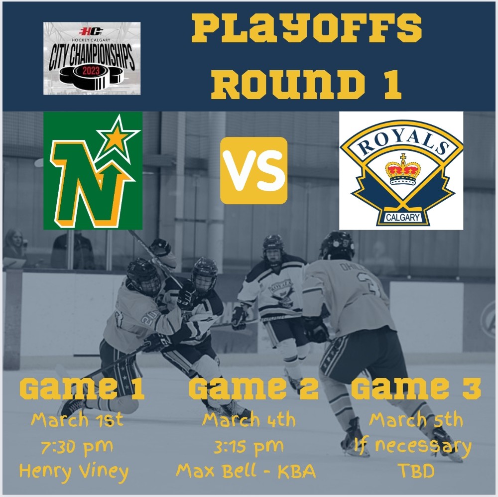 Round 1 in the best of 3 series vs <a href="/NS_U18AAGold/">Northstars U18AA Gold</a> starts tomorrow. 
Come out and cheer on our boys.
Go Royals 📣.