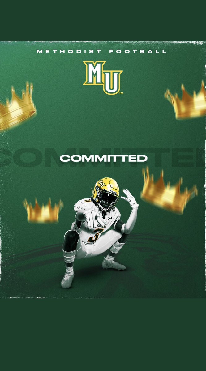 After conversations with <a href="/Coach_Eisenberg/">Eric Eisenberg</a> and <a href="/Coach_BWiLL21/">Coach Brandon Williams</a> I am beyond blessed and committed to <a href="/Methodist_FB/">Methodist University FB</a>  !!! 💚💛
<a href="/CoachKwill/">Keven Williams</a> <a href="/_Coach_Rad/">Brian Radakovich</a> <a href="/CoachEvans1991/">Coach Evans</a> <a href="/Coach_M_Wash/">Coach Marcus Washington</a> <a href="/CoachCFolger/">Charles Folger Jr</a> <a href="/Coach_JordanC/">Jordan Clark</a> <a href="/coach_mack11/">Louis Mackie</a> #monarchmade