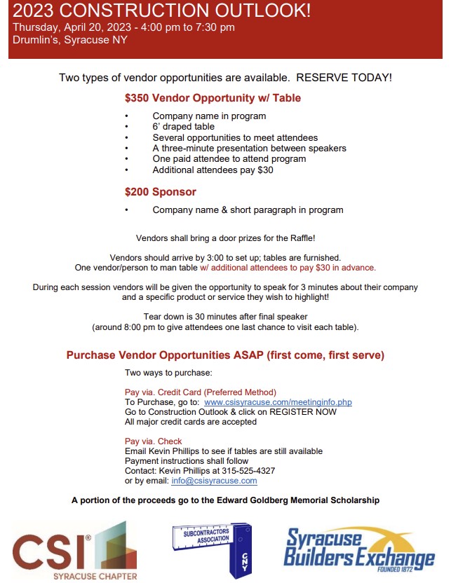 CSISyracuse's tweet image. in-ARCHITECTS was just added as a presenter.  Construction Outlook is the must-see event of the year.   

Register at csisyracuse.com/meetinginfo.php
