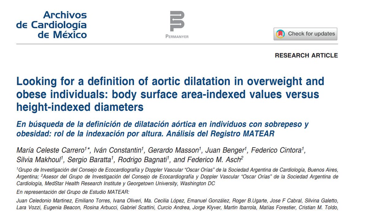 Celeste Carrero (@carreroceleste) on Twitter photo Ciencia 🇦🇷
MATEAR Height
🤔¿Como definimos que la aorta está dilatada en un paciente obeso o con sobrepeso? Si indexo por SC voy a subestimar la dilatación!
Con gran orgullo te invitamos a leer nuestro artículo en <a href="/ACMrevista/">ACMX Revista</a>
archivoscardiologia.com/files/acm_017_…
#Aorta <a href="/EchofirstB/">Echofirst Bot</a> Ciencia 🇦🇷
MATEAR Height
🤔¿Como definimos que la aorta está dilatada en un paciente obeso o con sobrepeso? Si indexo por SC voy a subestimar la dilatación!
Con gran orgullo te invitamos a leer nuestro artículo en <a href="/ACMrevista/">ACMX Revista</a>
archivoscardiologia.com/files/acm_017_…
#Aorta <a href="/EchofirstB/">Echofirst Bot</a>