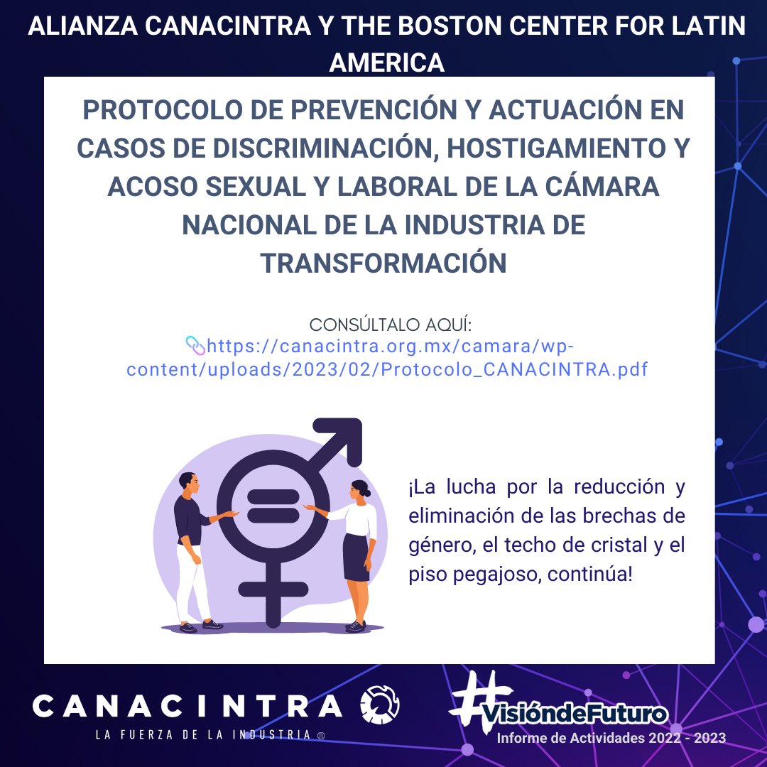 INFORME DE RESULTADOS | Las convicciones y valores se demuestran con hechos. Hicimos una alianza efectiva con <a href="/thebostoncenter/">The Boston Center</a> para diseñar un Protocolo de Prevención y Actuación en Casos de Discriminación, Hostigamiento y Acoso Sexual y Laboral de <a href="/CANACINTRAMex/">CANACINTRA México</a> 🚺