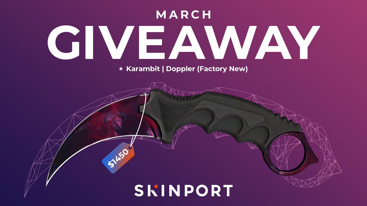 🎁 Karambit | Doppler (FN) ($1450) #CSGO #CSGOGiveaway! To enter: ✅ Retweet ✅ Follow @Skinport ✅ Tag a friend who needs to see this! The giveaway ends on the last day of March 2023 and the winner will be drawn in early April of 2023!