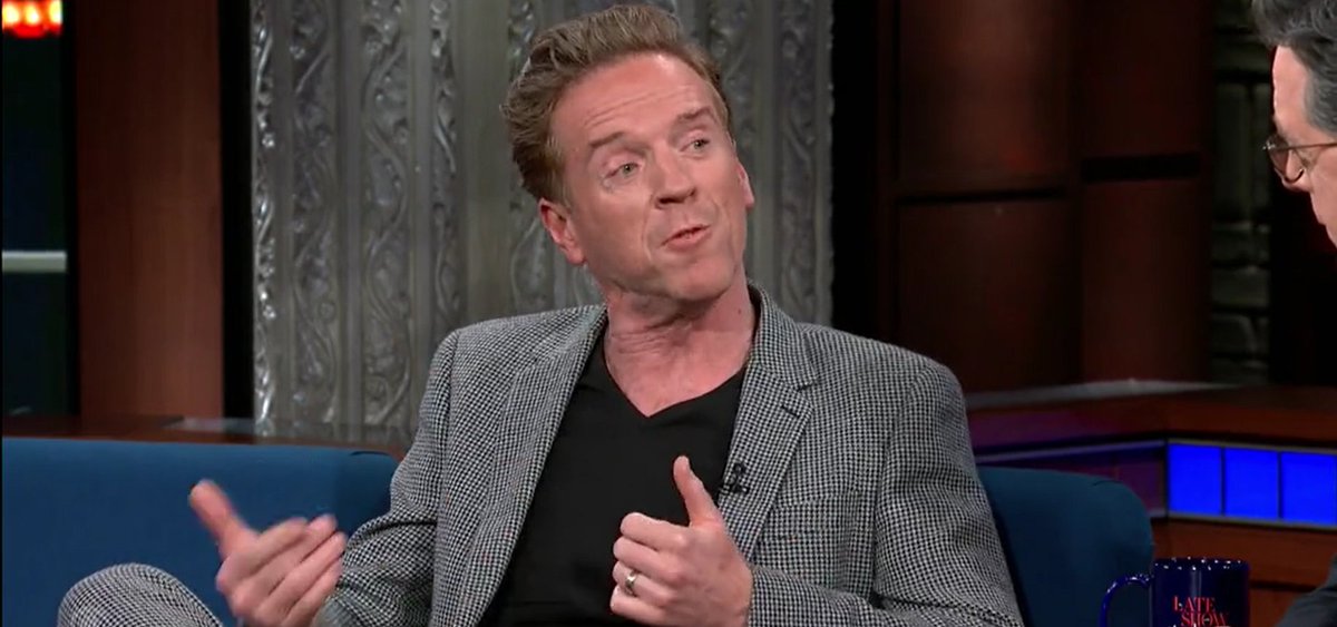 Admit I know nothing much about the private life of Damian Lewis but I am aware his partner Helen McCrory died of cancer in 2021 and I felt a tug at my heart strings watching him with Stephen Colbert, noting the wedding ring. #TheLateShow #ASpyAmongFriends