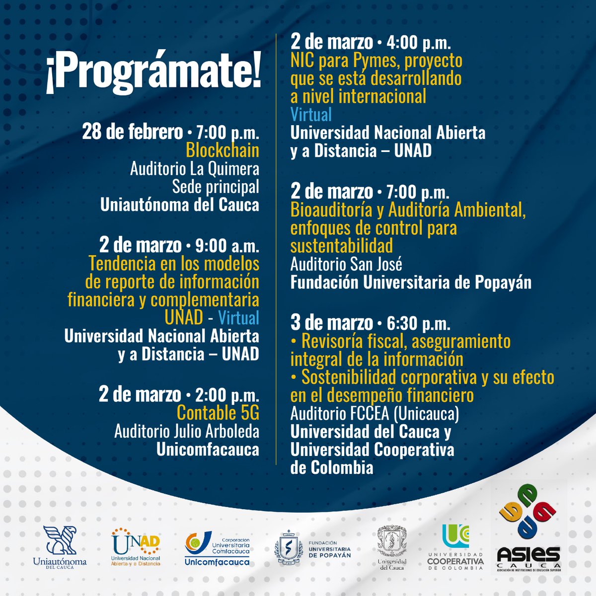 Esta invitación es para ti 🙋🏽‍♂️🙋🏻‍♀️ Primer encuentro de estudiantes de Contaduría Pública de las Instituciones de Educación Superior del departamento 👉ASIES Cauca 🤩🤩 #UNAD #FUP #UCC #UNICOMFACAUCA #UNICAUCA  ¡Te esperamos!