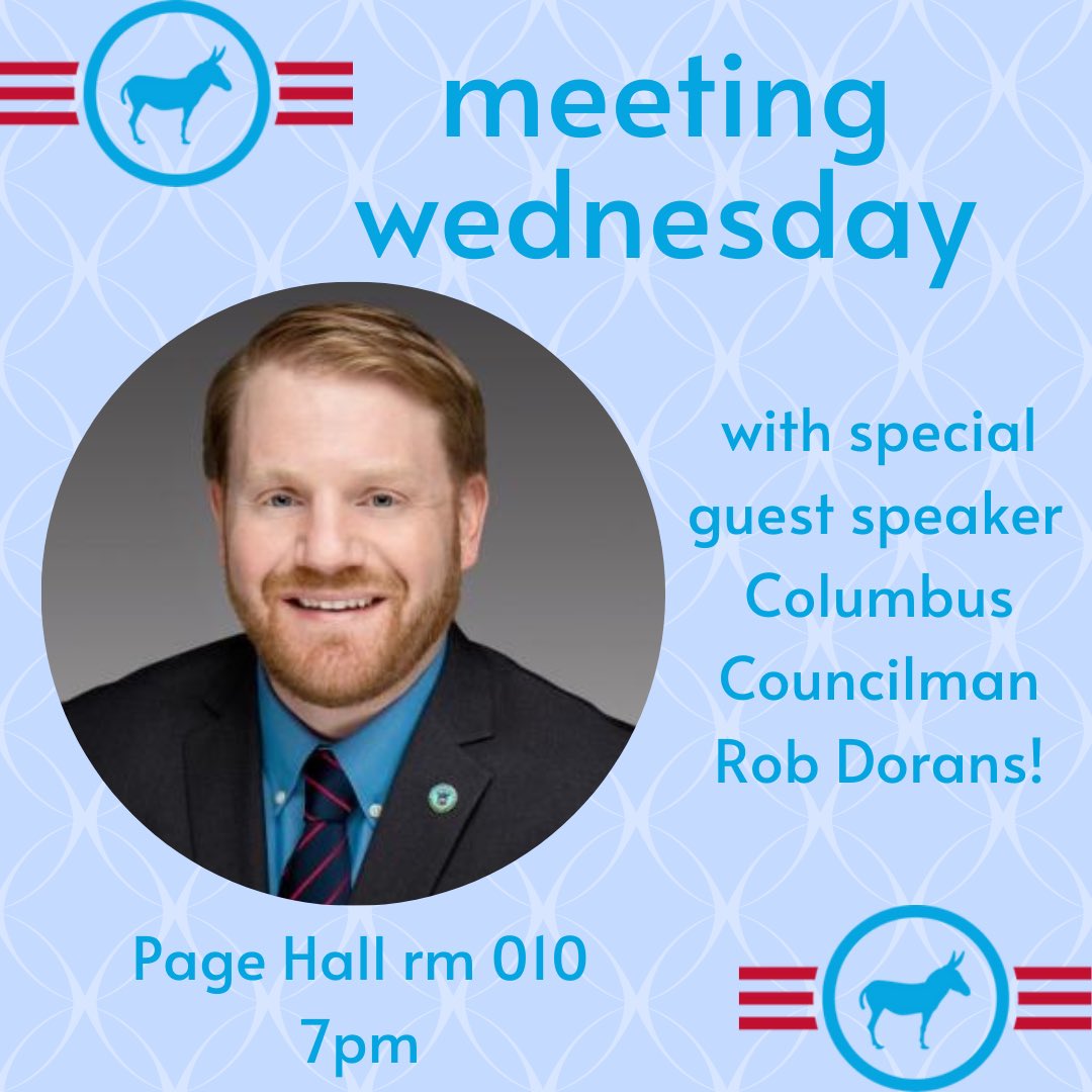 OSU College Dems (@osudems) on Twitter photo Join us Wednesday with Columbus Councilman Rob Dorans to discuss city government, local politics, and more! Join us Wednesday with Columbus Councilman Rob Dorans to discuss city government, local politics, and more!
