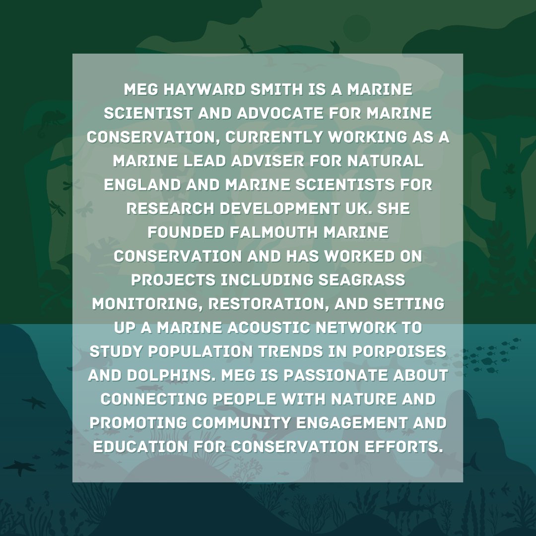 📢📢Introducing our second speaker for our Growing For the Future conference... 
@MegHaywardSmith

Meg is a marine advisor for Natural England and a marine scientist. She is also the founder of 
@FMConservation!

Swipe for more info ➡️