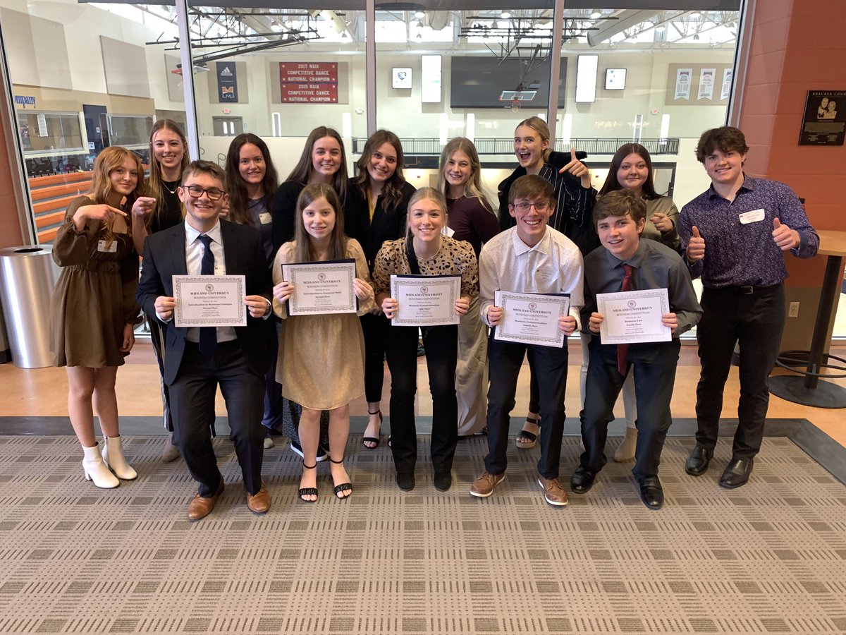 DcwestFBLA's tweet photo. Fun day of FBLA! Congratulations to the five students who placed in the top five of their respective categories. Super proud of the way DC West represented at Midland this year. https://t.co/A6OHn7zOv7