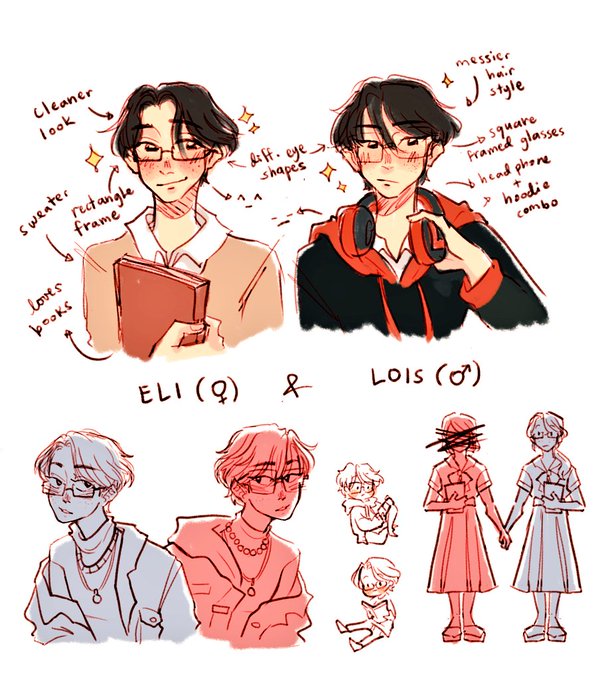 Eli &amp; Lois sketches! :3 Just to see the stark difference between the twins 🫶 https://t.co/K7V60uianE 