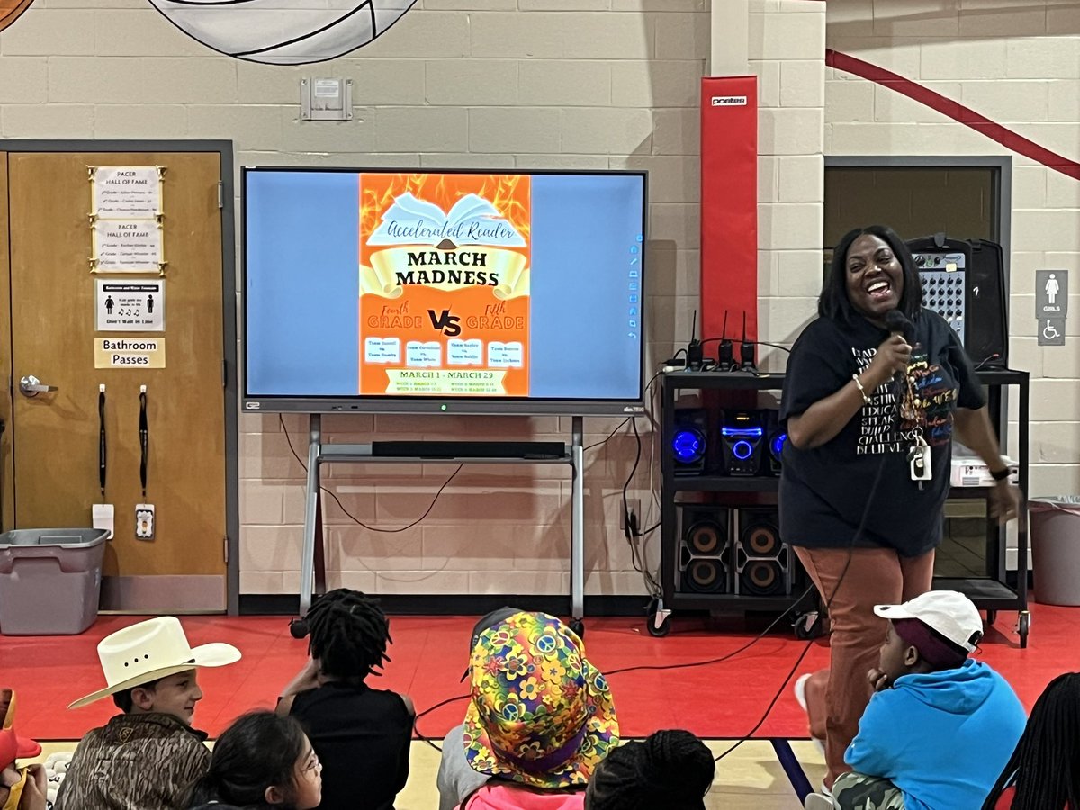 We kicked off Reading March Madness today with a pep rally with with the one and only <a href="/DowdyOHES_MC/">Andrea Dowdy</a> It’s 4th vs. 5th grade, and we can’t wait! Let the reading begin! 🤍📖<a href="/OHES_Covington/">Oak Hill Elementary</a>