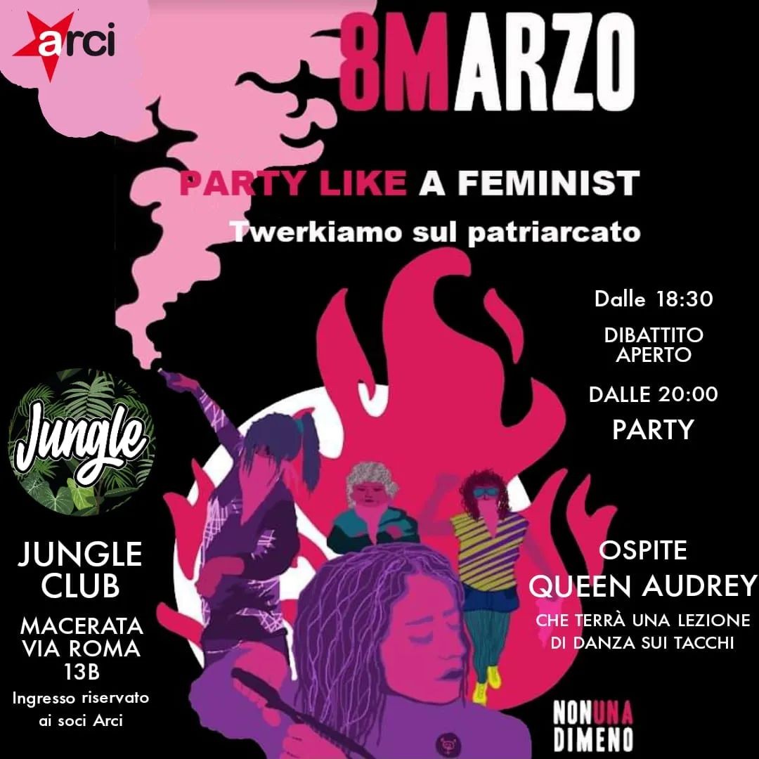 NMTMarche's tweet photo. Il nostro 8 marzo è fuori
Assemblea pubblica 18:30 
Work shop tessere legami di cura.
Creiamo insieme la città femminista come vorresti che sia la tua città?
Alle 20 party
Lady Selecta
All'interno dello spazio trovi i gadget 
#8marzo #macerata #lottotuttiigiorni #scioperopertutt https://t.co/XfhKisvQDE