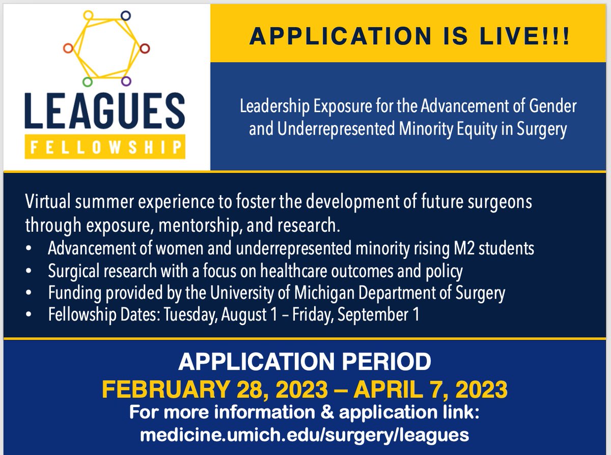 LEAGUES Scholars (@michiganleagues) on Twitter photo APPLICATION IS LIVE!!! Spread the word and come join us!! <a href="/SocietyofBAS/">Society of Black Academic Surgeons</a> <a href="/LatinoSurgery/">LatinoSurgSociety</a> <a href="/AsianAcadSurg/">SocAsianAcadSurg</a> <a href="/AntiRacistMed/">Association of Anti-Racist Medical Students</a> <a href="/WomenSurgeons/">WomenSurgeons</a> <a href="/AcademicSurgery/">Assoc4AcademicSurgery</a> APPLICATION IS LIVE!!! Spread the word and come join us!! <a href="/SocietyofBAS/">Society of Black Academic Surgeons</a> <a href="/LatinoSurgery/">LatinoSurgSociety</a> <a href="/AsianAcadSurg/">SocAsianAcadSurg</a> <a href="/AntiRacistMed/">Association of Anti-Racist Medical Students</a> <a href="/WomenSurgeons/">WomenSurgeons</a> <a href="/AcademicSurgery/">Assoc4AcademicSurgery</a>