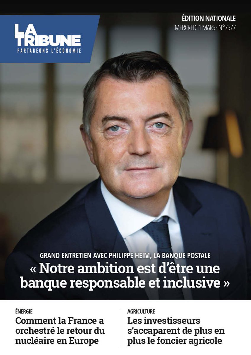 jc_tortora's tweet photo. A la Une de @LaTribune @heim_philippe pour une banque + responsable et + inclusive. 
Entretien par @phmabille et @eric_benhamou 
#Banque #Inclusion #Citoyenne https://t.co/90iHcBNEfg