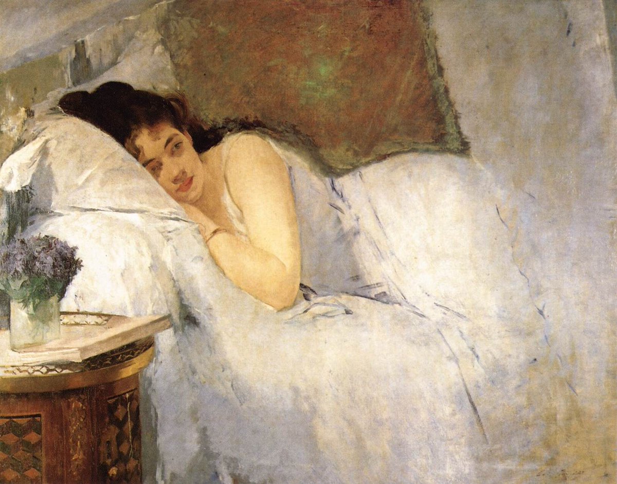 wannartcom's tweet photo. Eva Gonzales tarafından tuval üzerine yağlı boya ile resmedilen "Morning Awakening" adlı tablo. (1877) https://t.co/o7wCi4RJrR