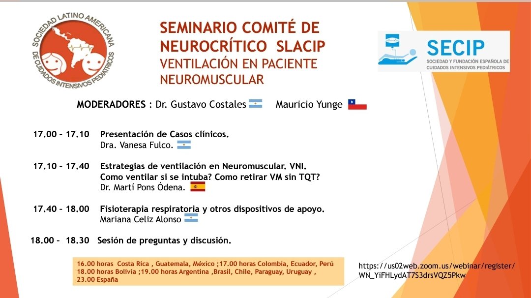 SLACIP17's tweet photo. https://t.co/9yqKYPD8X5
#juevesdeseminarioslacip nos vemos el 2 de marzo 17 hrs 🇨🇴16 hrs 🇲🇽 comité de #neurocriticalcare #neurocritico, manejo #VMI en paciente neuromuscular, todo un reto multidisciplinario #ucip #LATAM @MauricioYunge @AlonsoCeliz Vanesa Fulco Gustavo Costales https://t.co/xXAKHLlHla