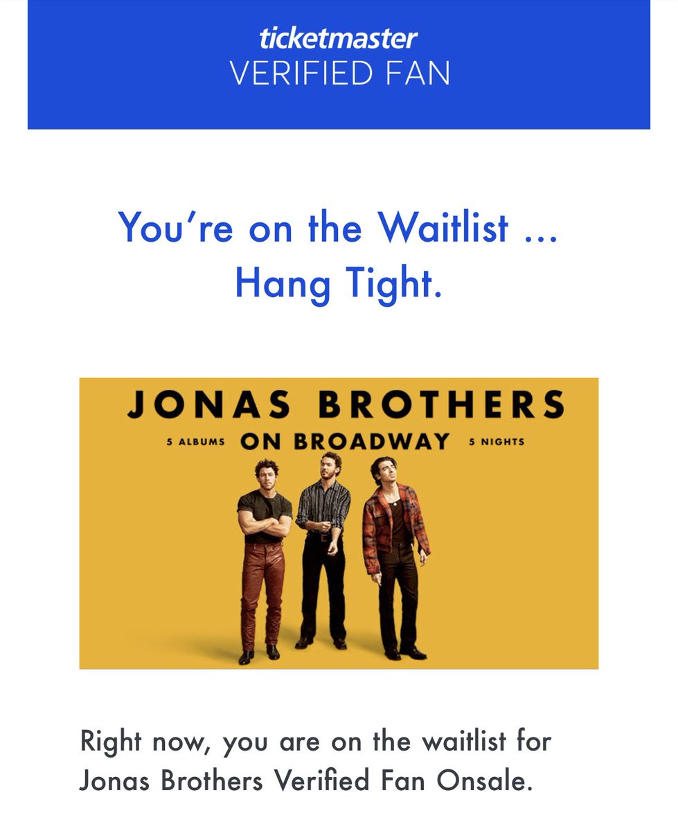 hannahlynn147's tweet photo. If you’ve ever been victimized by Ticketmaster Verified Fans say I… 🫡 @jonasbrothers https://t.co/0qHRD0iI6Y