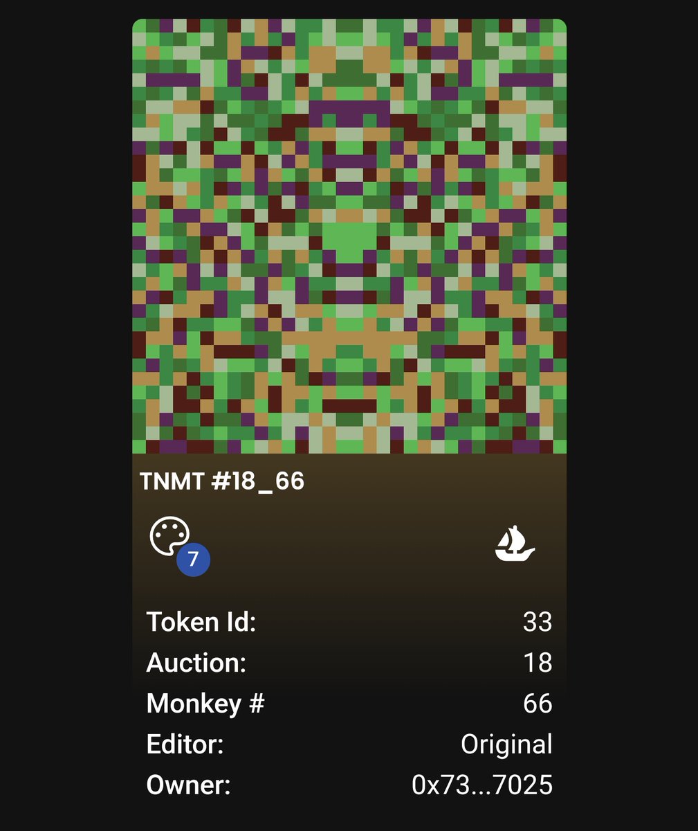 Thenftmt's tweet image. 👾🎨 Live Pixel Challenge 🎨👾

Can you do better than monkeys throwing colors at random? 🙊

Empty clean grid?

EASY, try some restrictions 🐒

Check our 📌 tweet 📌 to compete and win Stuff 18_66 "The goblin"

thenftmonkeytheorem.io

#NFT #pixelart #pixelchallenge #pixels