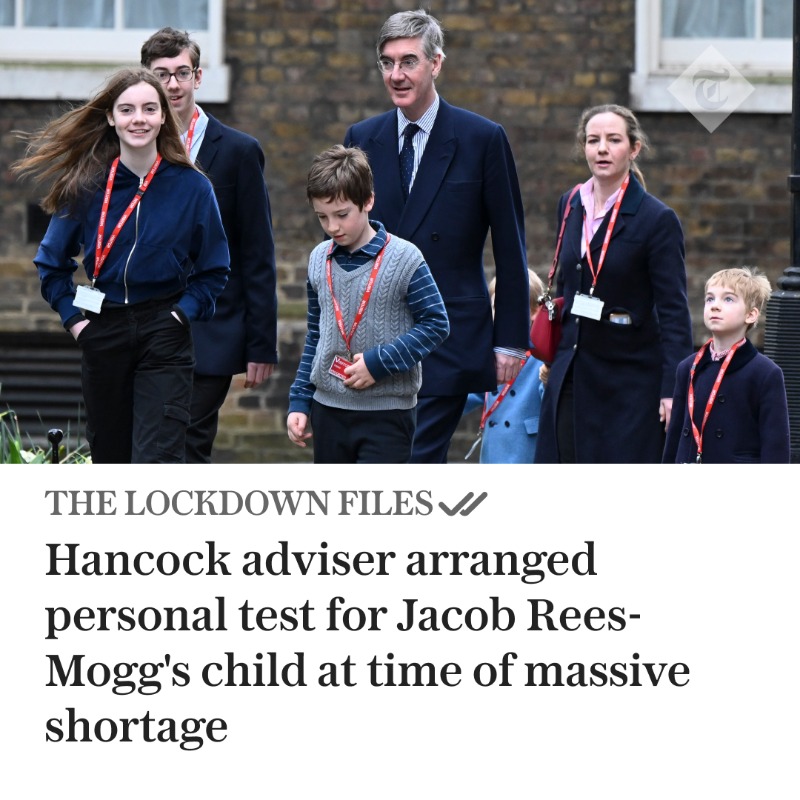 Telegraph's tweet photo. 🔴 Jacob Rees-Mogg had a Covid test for one of his children couriered to his home by health officials at a time when there was a testing shortage

Read the full story here ⤵️