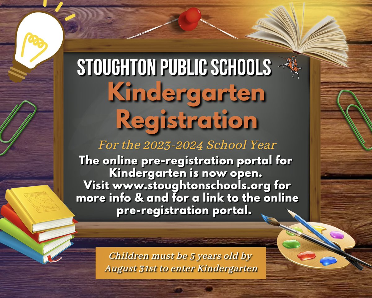 Attention families with students who will be entering Kindergarten this September: The Stoughton Public Schools online pre-registration portal for next school year (2023-2024 school year) is now open. Click here for more info: stoughtonschools.org/article/1020402