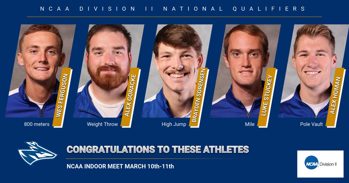 UNK_Athletics's tweet photo. ‼ NCAA National Indoor Qualifiers ‼

Congratulations to these athletes for qualifying for the 2023 NCAA Division II Indoor National Championships. 

📆March 10th-11th
📍Virginia Beach, VA 

https://t.co/7SHDTDOZfv https://t.co/59o8IBhqfF