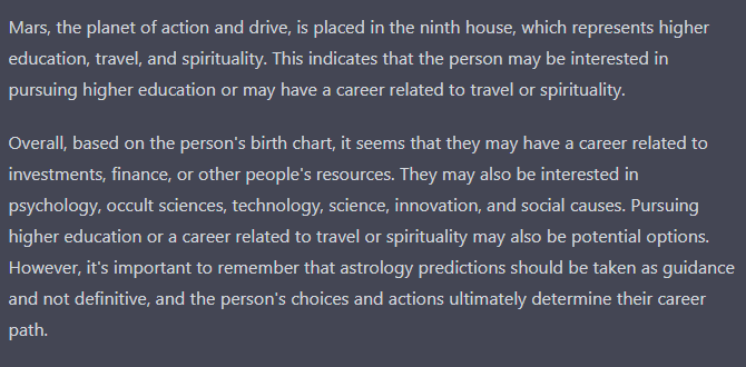 WolfDetective07's tweet photo. I woke up today thinking, what if I give chatGPT some astrology? I wondered how it'll react, and sure enough, the answer blew me away.
Now we know there's more jobs at risk we initially thought.
And it also tells you that it all comes down to your choices as well. :)) https://t.co/6d3Rsq1u47