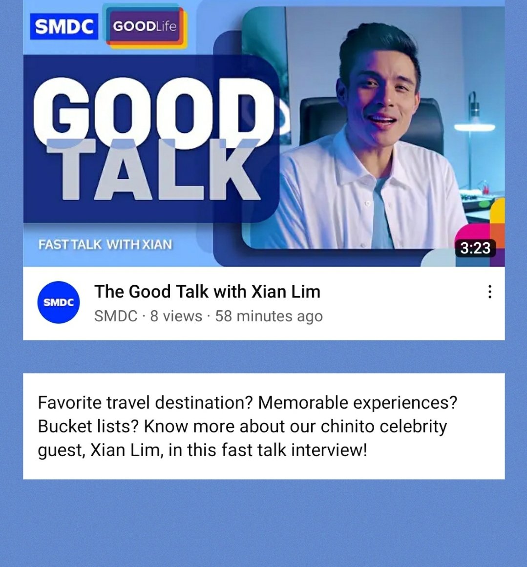CuddlesJackie's tweet image. A new drop!
@XianLimm in #fasttalk  
#thegoodtalk episode for @TheOfficialSMDC 🤗💙
@VivaArtists_

youtu.be/hoPxvsKH0w8