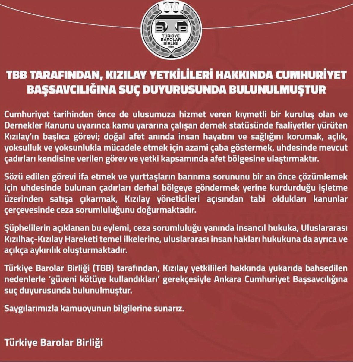 Bu bir SUÇ duyurusudur.
Hala o koltukta rahat rahat oturabiliyorsunuz ya! 
<a href="/Kizilay/">Türk Kızılay</a>