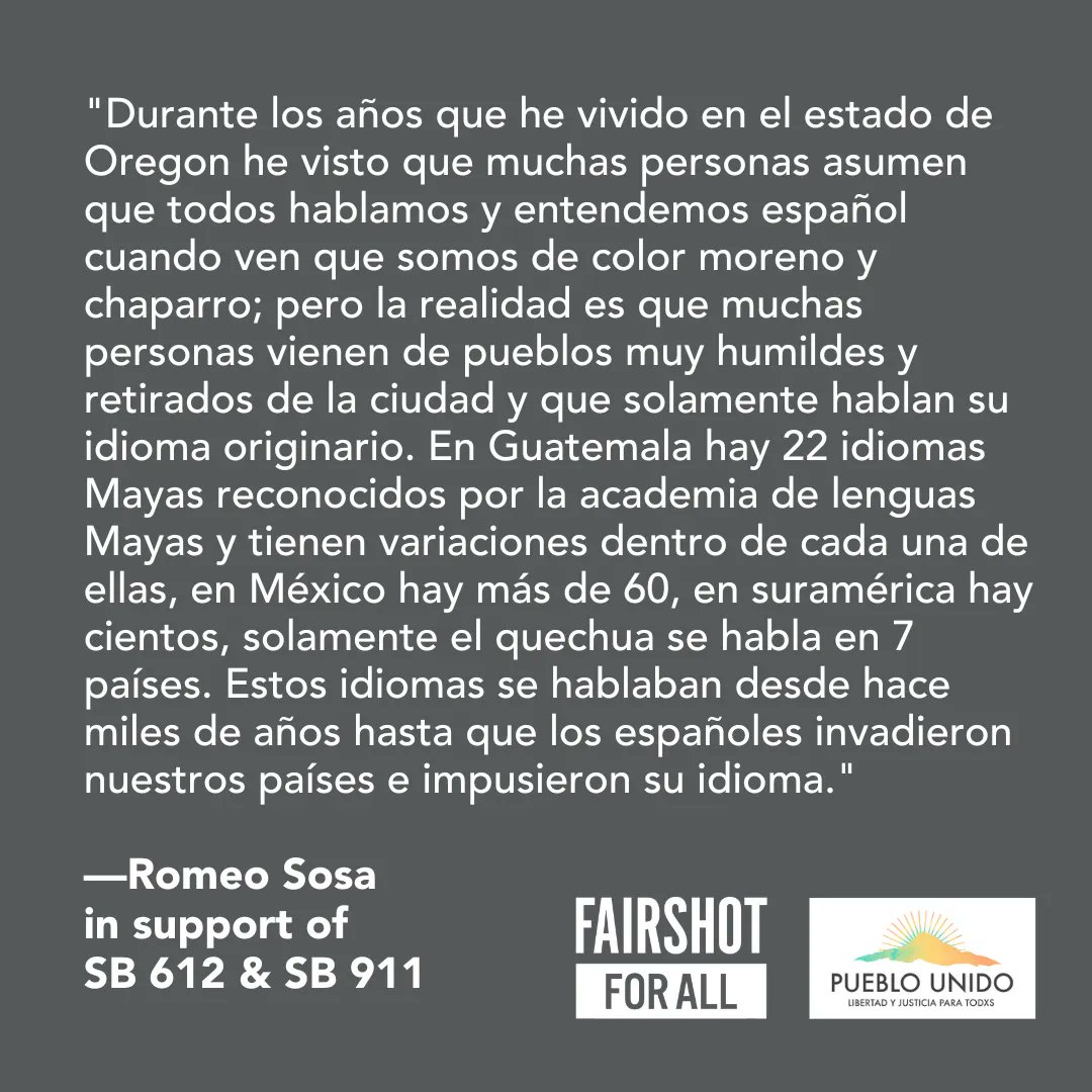 FairShotOR's tweet photo. Powerful testimony from Romeo about the need for SB 612 & SB 911. #ThisIsOurShot to create more #IndigenousLanguageJustice in Oregon. #orpol #orleg https://t.co/HgleU5NXe2