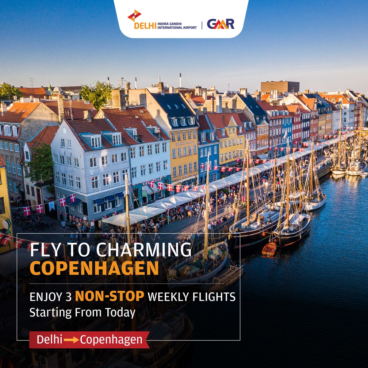 DelhiAirport's tweet photo. .@CPHAirports, here we come! Fly non-stop to the City of Fairy Tales, picturesque palaces and happening jazz clubs from #DelhiAirport. Choose from 3 non-stop weekly flights.

Congratulations @airindiain

#DELairport #DelhiAirport #NonStopFlights #NonStopExperiences #DELToCPH https://t.co/4eVLEsdhBM