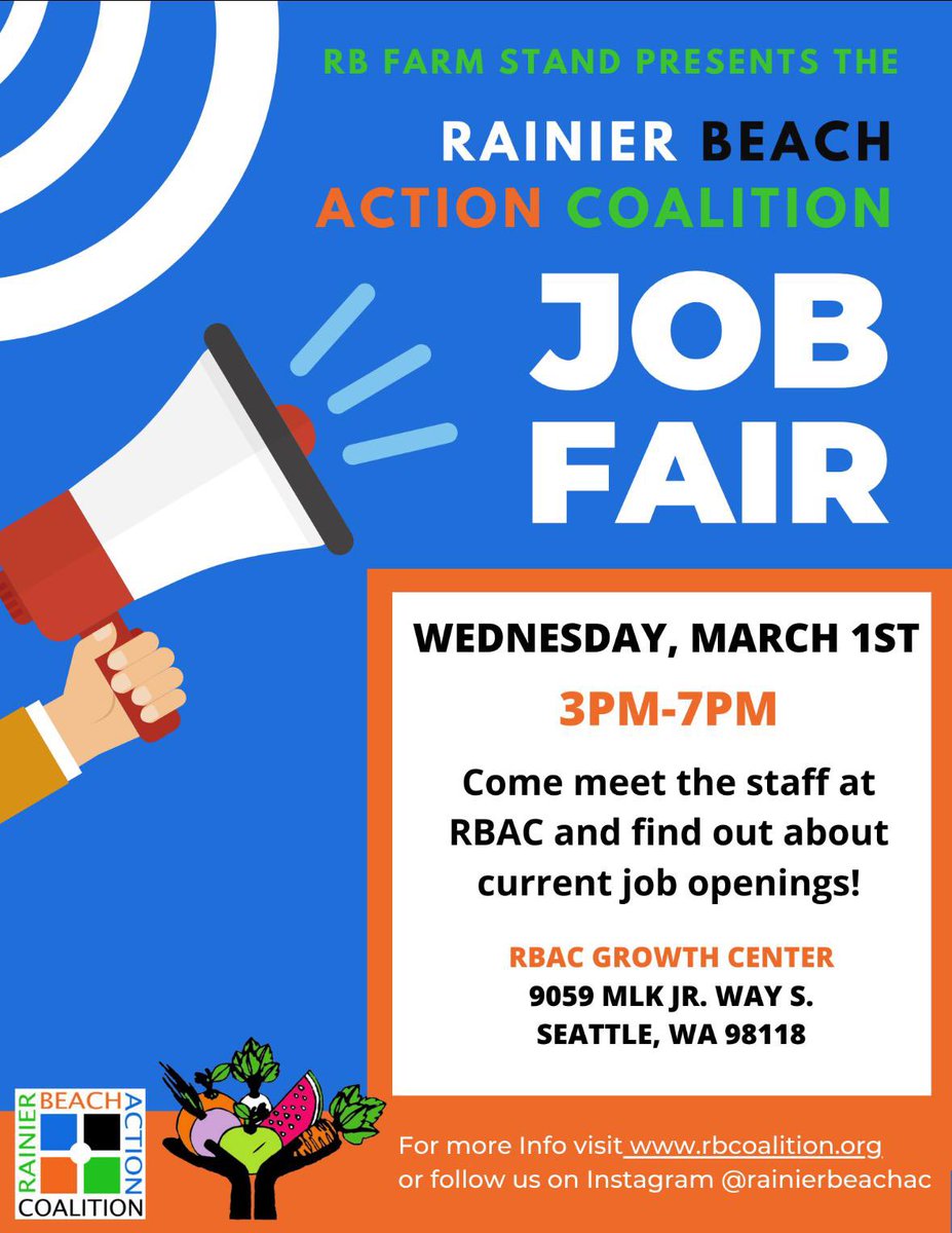 RBAC_Raphael's tweet photo. Big day tomorrow! Swing by to the RBAC Growth center at 3pm to learn about some great opportunities from RBAC! free food will be served as well!
9059 Martin Luther King Jr Way S
#RBAC #Seattle #SouthSeattle #SetTheRecordStraightRB #SESeattle #RainierBeach #Communitybuilding https://t.co/mvvMaKQthd
