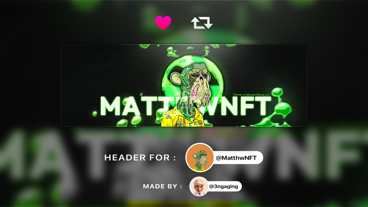 🚀 Check out this sick banner I made for @MatthwNFT, styled after the popular @BoredApeYC NFTs!🔥

What do you think, should I make more banners in different styles?
Reply with your favorite NFT and I'll consider making a banner inspired by it! 🎨

#NFTCommunity #bannerart #MAYC