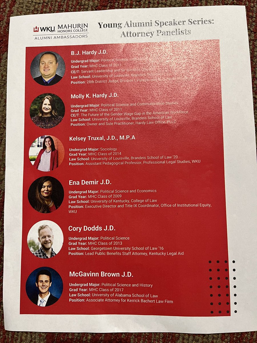 ScottLasley's tweet photo. Enjoyed stopping in at the @WKUHonors Alumni Ambassadors event featuring alumni attorneys. @WKUPoliSci was well represented! Great to catch with with some of our alums. https://t.co/w9UuPCeq0Q