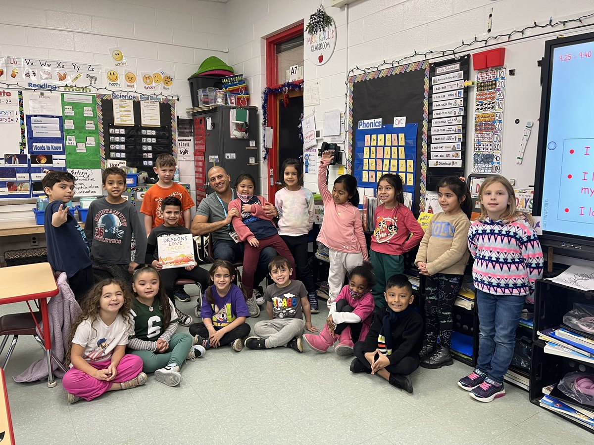 DanielleKall's tweet photo. Day 2 of #ReadAcrossAmerica2023 was a success!  Oh, the Places You’ll Go! theme day and two more Mystery Readers.  The students loved listening to #WeWillRockOurClassmates and #DragonsLoveTacos. Thank you to our Mystery Readers! @JamesburgPublic @Readinggirl73 @LynnZinser_5 https://t.co/dL50vpteIU
