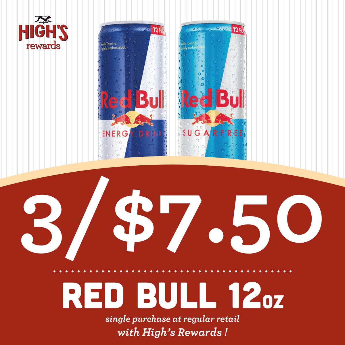 It's O's #OpeningDay ! Grab some energy for the game at High's with 3 for $7.50 <a href="/redbull/">Red Bull</a>  12oz! *Sign up for High's Rewards for this offer and more highs.poweredbyzipline.com