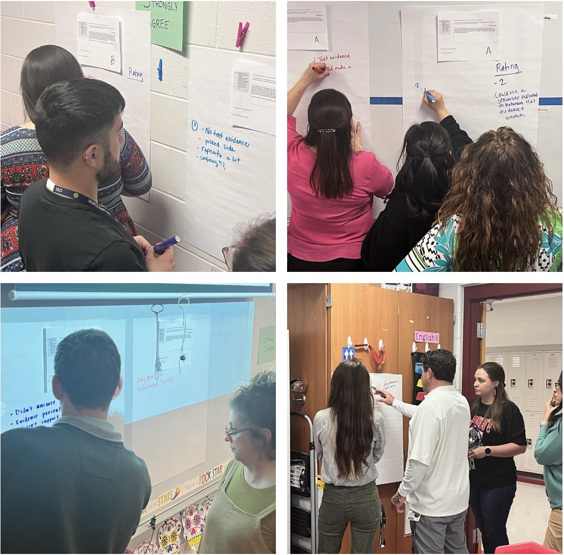 Our ELAR teachers reviewing and scoring student-create Short Constructed Responses during Early Release PD. We got see see what makes for good SCR to help improve our students' responses.