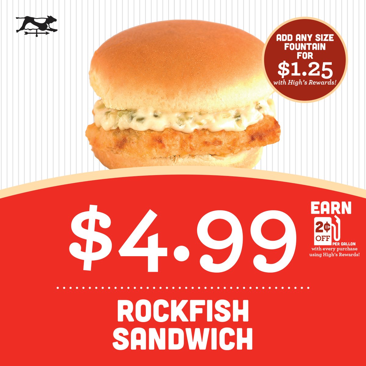 It's #GoodFriday and we have you covered! Grab a Rockfish Sandwich for only $4.99 today at High's! High's Rewards members, add any size fountain drink for only $1.25 plus earn 2 cents off a gallon! Join High's Rewards today: highs.poweredbyzipline.com