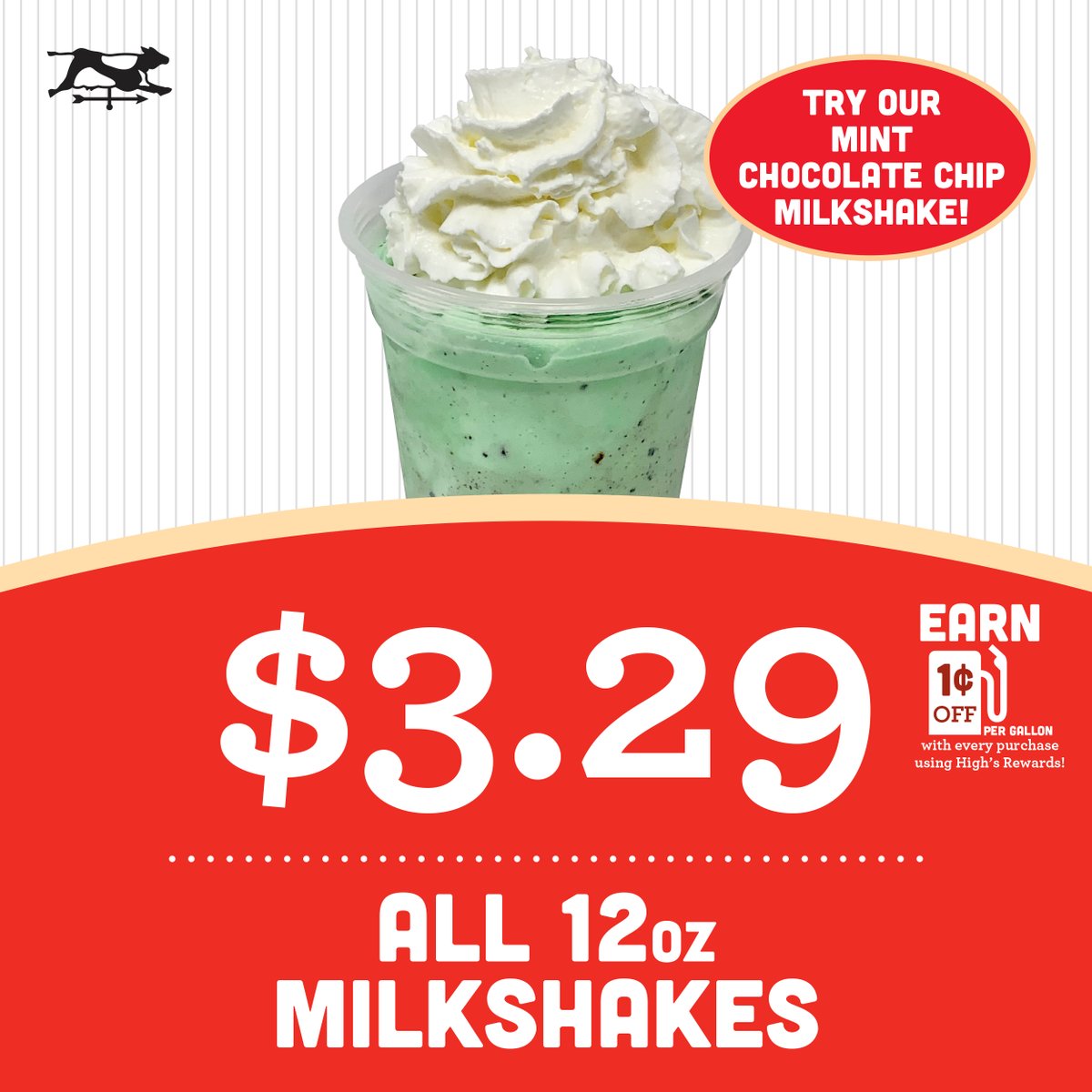 Celebrate #EarthDay with a delicious High's Mint Chocolate Chip milkshake 12oz for only $3.29! Have another favorite flavor? We have you covered! ALL 12oz milkshakes are only $3.29 at High's! Plus earn 1 cent off per gallon using High's Rewards! highs.poweredbyzipline.com