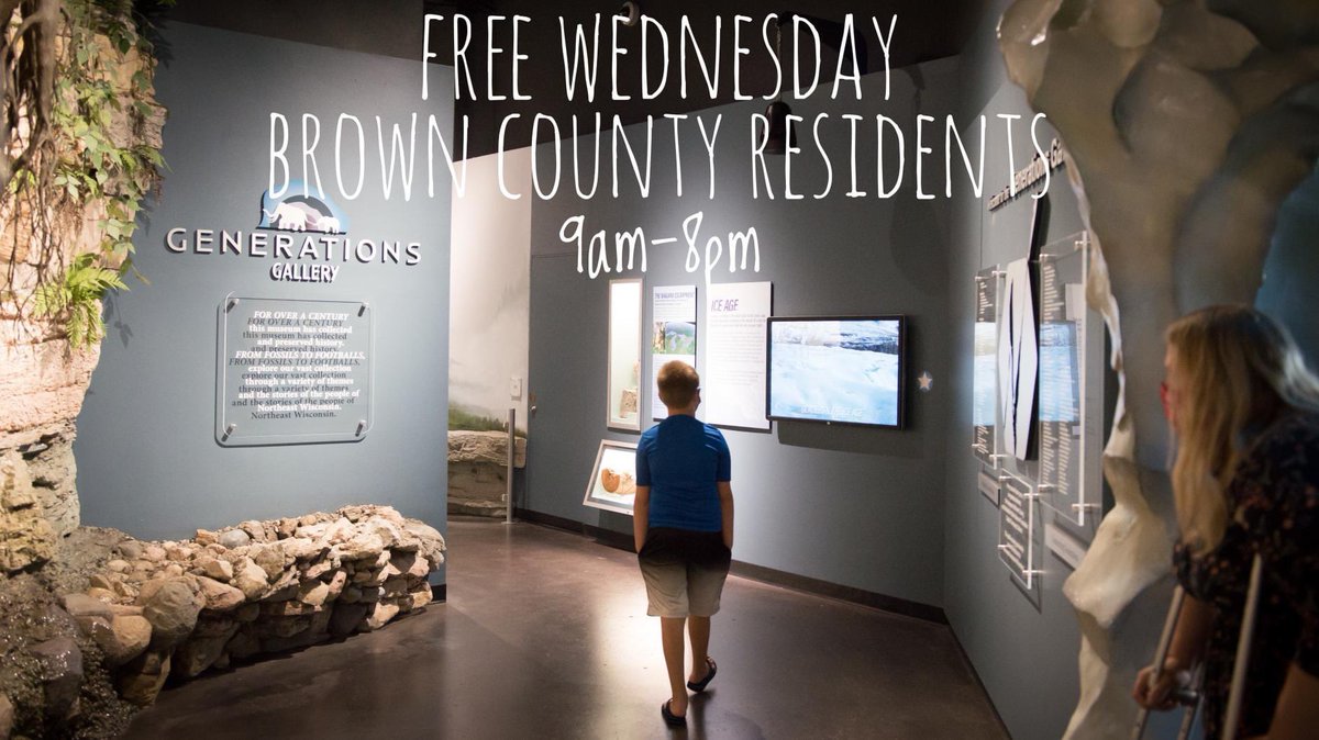We are pleased to offer free admission to <a href="/browncountywi/">Brown County</a> residents on the first Wednesday of the month 9am-8pm. 
Explore our current exhibits - Above and Beyond &amp; The 108th Green Bay Art Colony Exhibition . #museumvisit