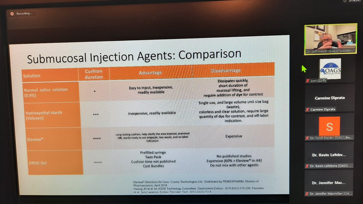 OAGS1's tweet image. Tonight's speaker Dr. Jeff Hawel's must haves for #polypectomy.  Great talk!  Thank you to everyone who participated and special thx to our sponsor #pendopharm @_Pharmascience_! #colonoscopy #generalsurgery #OAGS2022 @westernuSurgery