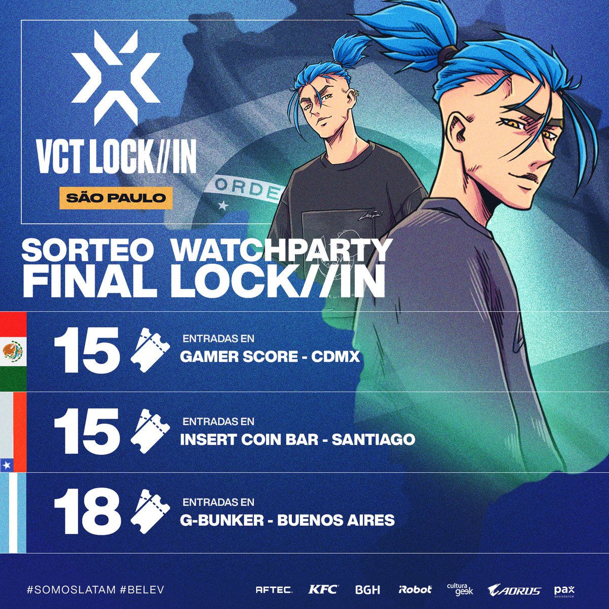 ¡VENI A MIRAR LA FINAL DE #VCTLOCKIN! 

Junto a <a href="/valesports_la/">nvz</a> estaremos sorteando 48 entradas para vivir la final en 🇦🇷,🇨🇱 y 🇲🇽 este 4 de Marzo

Para participar:

-Seguir a <a href="/LeviatanGG/">LEVIATAN</a> y <a href="/valesports_la/">nvz</a> 
-RT
-Comentar en que país asistirías
