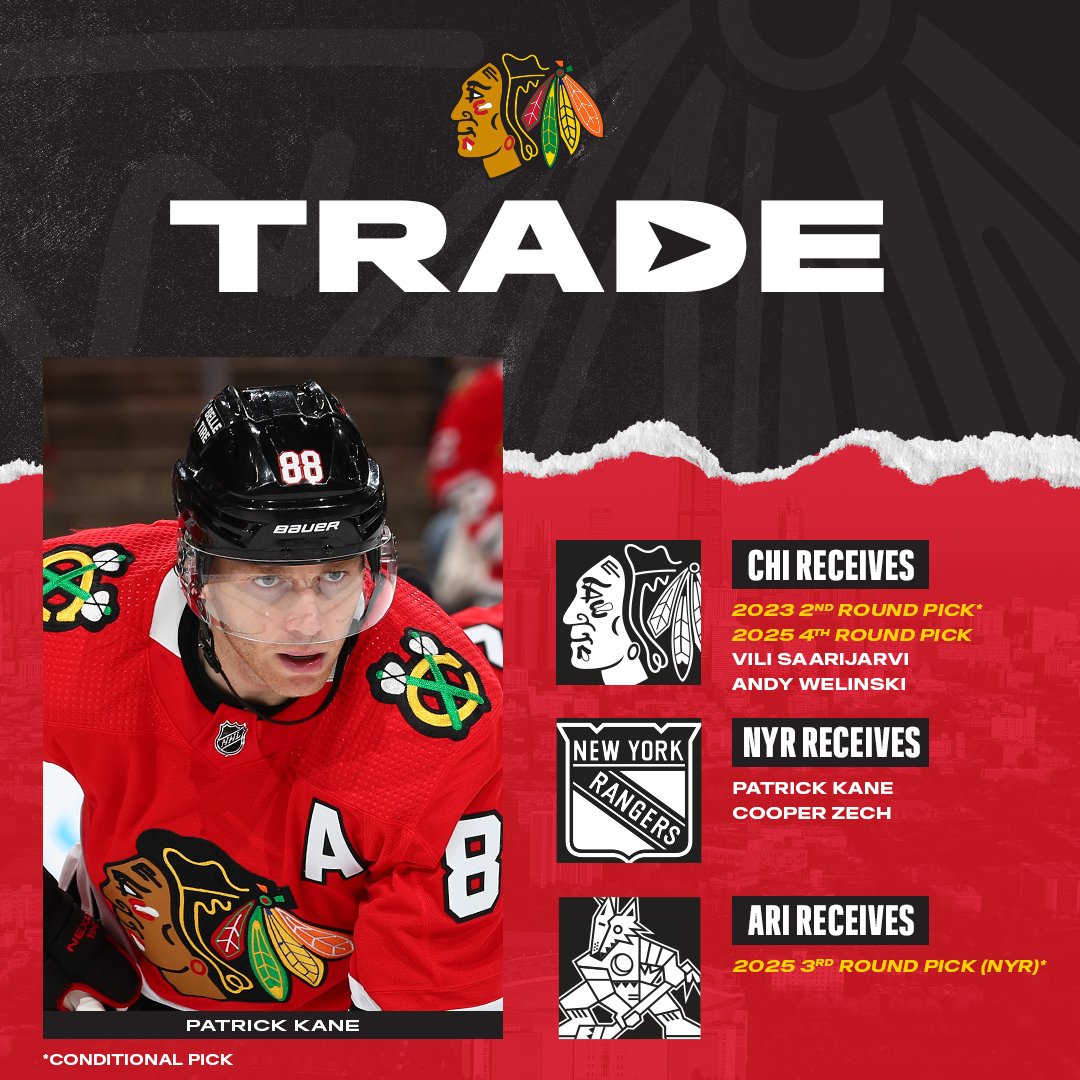 Patrick Kane traded to the New York Rangers