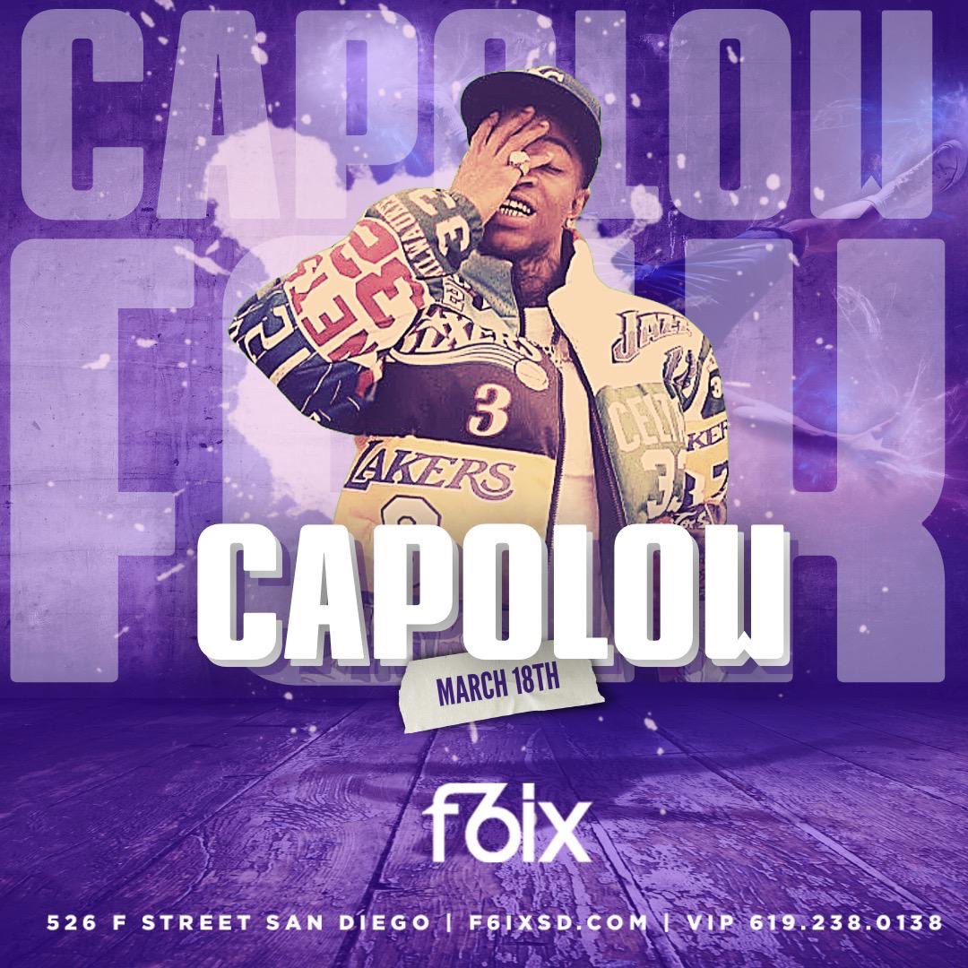 F6ixSD's tweet photo. Save the dateโผ๏ธ Saturday March 18th @capolow304 Live at #The6ix Get your tickets today and get ready for an unforgettable night!
#f6ix #MeetMeAtThe6ix #sandiegonightlife #sandiego #sandiegolife #sandiegoclubs #sandiegohiphop #sandiegoevents https://t.co/5bOV1kLfE2
